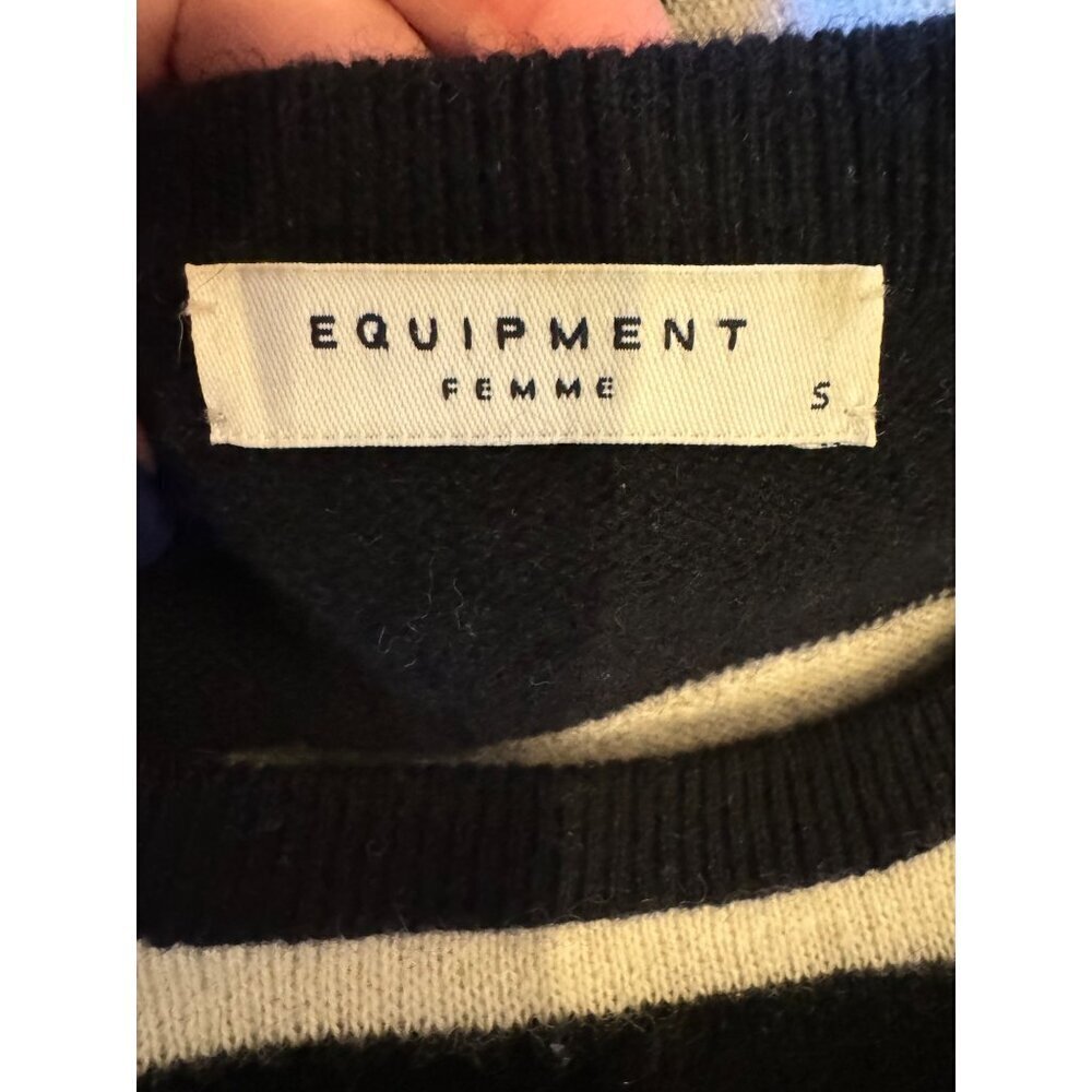 Equipment Cashmere Striped Sweater Women Small Black Ivory Knit Quiet Luxury - Picture 7 of 9